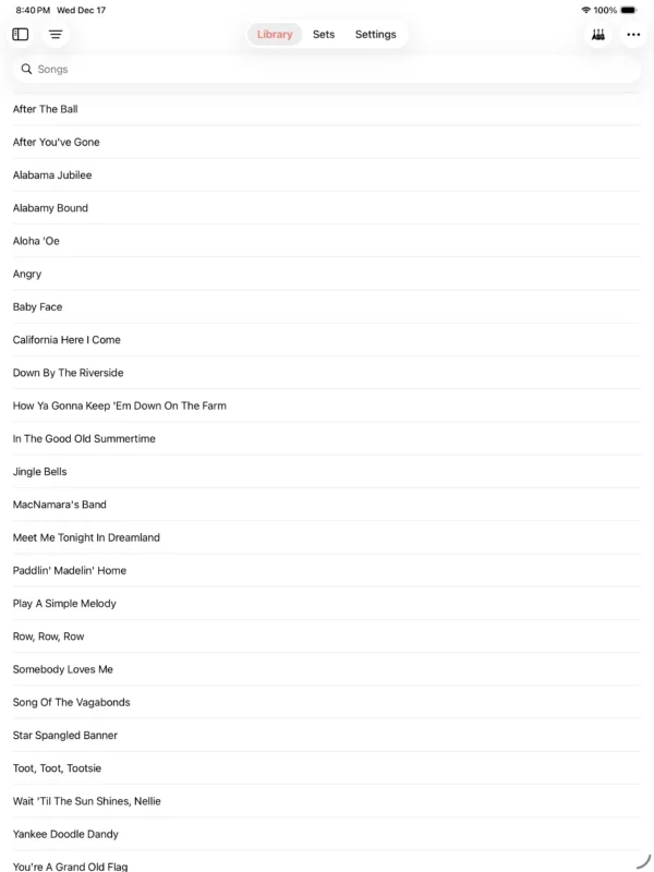 Virtual Song Book app interface